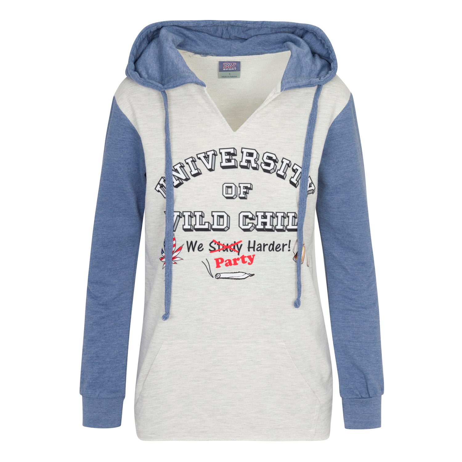 MV Sport Women’s French Terry Hooded Pullover with Colorblocked Sleeves