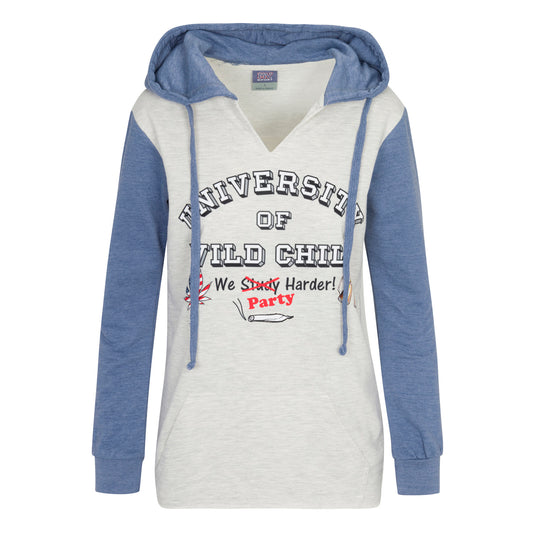 MV Sport Women’s French Terry Hooded Pullover with Colorblocked Sleeves