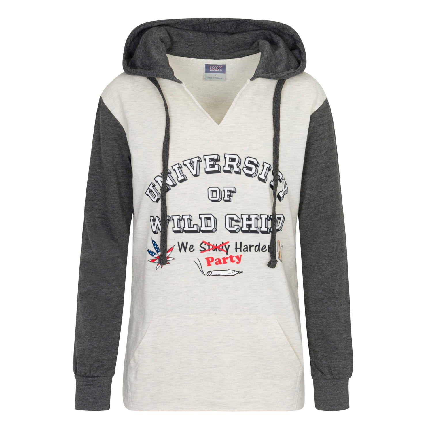 MV Sport Women’s French Terry Hooded Pullover with Colorblocked Sleeves