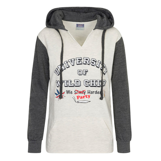 MV Sport Women’s French Terry Hooded Pullover with Colorblocked Sleeves